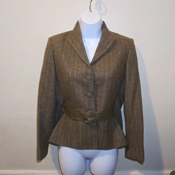 Vintage Dior's New Look Style Brown & Multi Tweed Plaid Belted Blazer - Picture 14 of 14